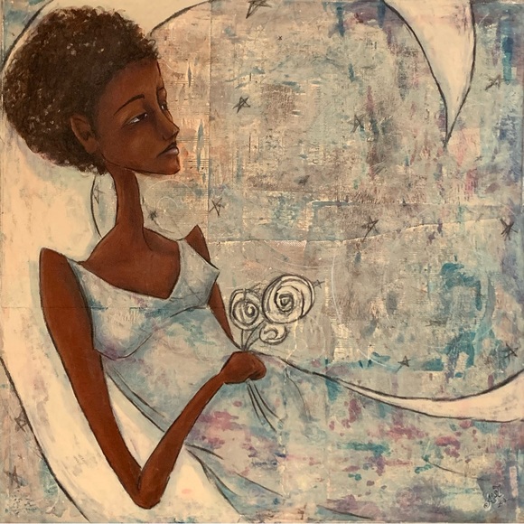 ORIGINAL PAINTING! ALLISON WEEKS THOMAS “Aluna” MIXED MEDIA ORIGINAL PAINTING! - Picture 6 of 10